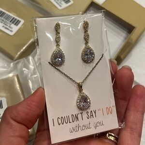 Gold Bridesmaid drop earring and pendant jewelry gift Set